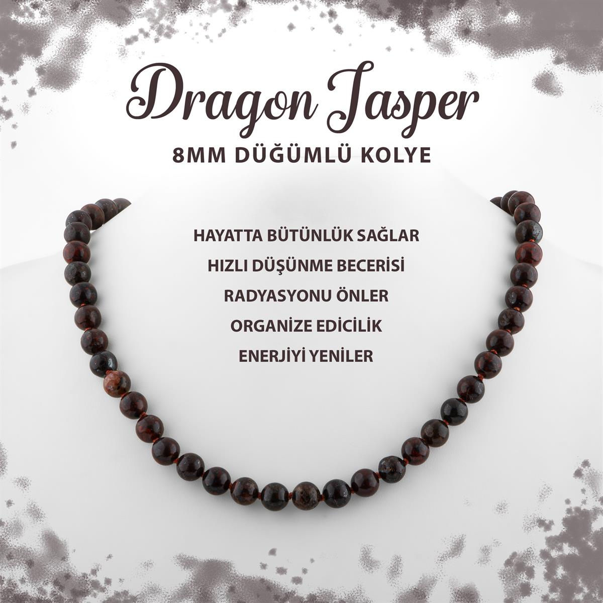 SERTİFİKALI Dragon Jasper 8 mm Düğümlü Doğal Taş Kolye