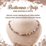 SERTİFİKALI Botswana Akiği 6 mm Düğümlü Doğal Taş Kolye