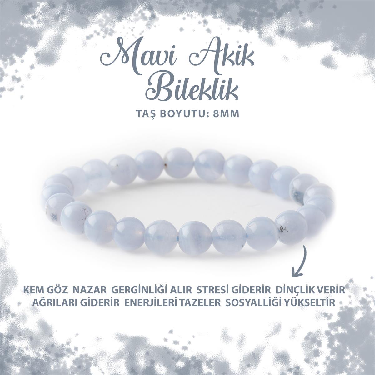 SERTİFİKALI Mavi Akik 8mm Doğal Taş Bileklik