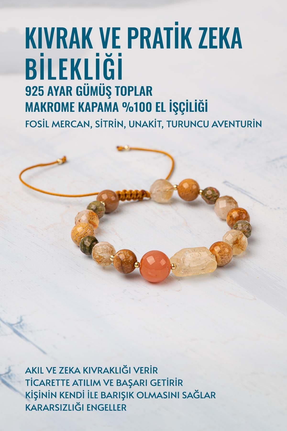 Sertifikalı Kıvrak ve Pratik Zeka Bilekliği 925 Ayar Gümüş Toplar Makrome Kapama