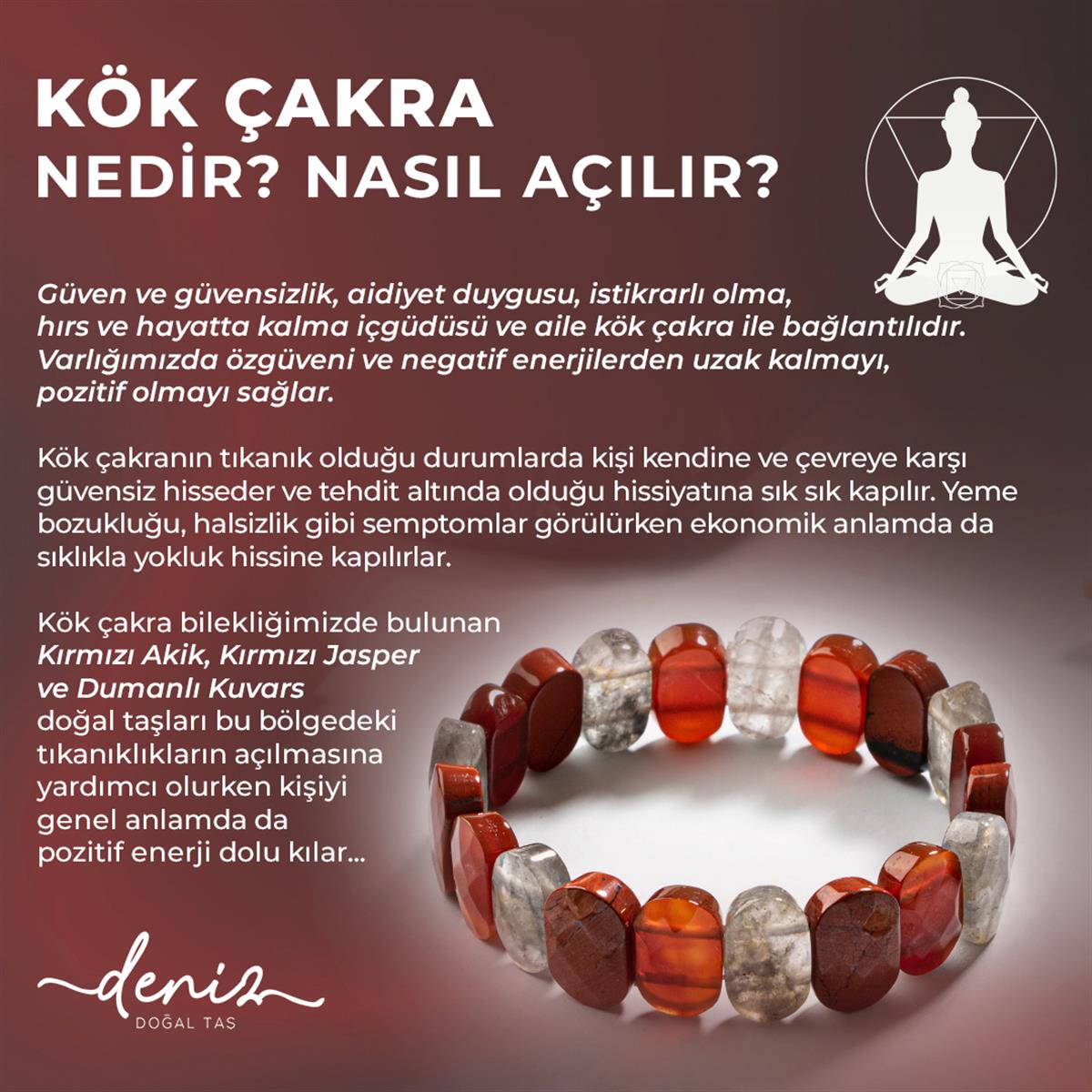 SERTİFİKALI Kök Çakrası Doğal Taş Geniş Kesim Bileklik