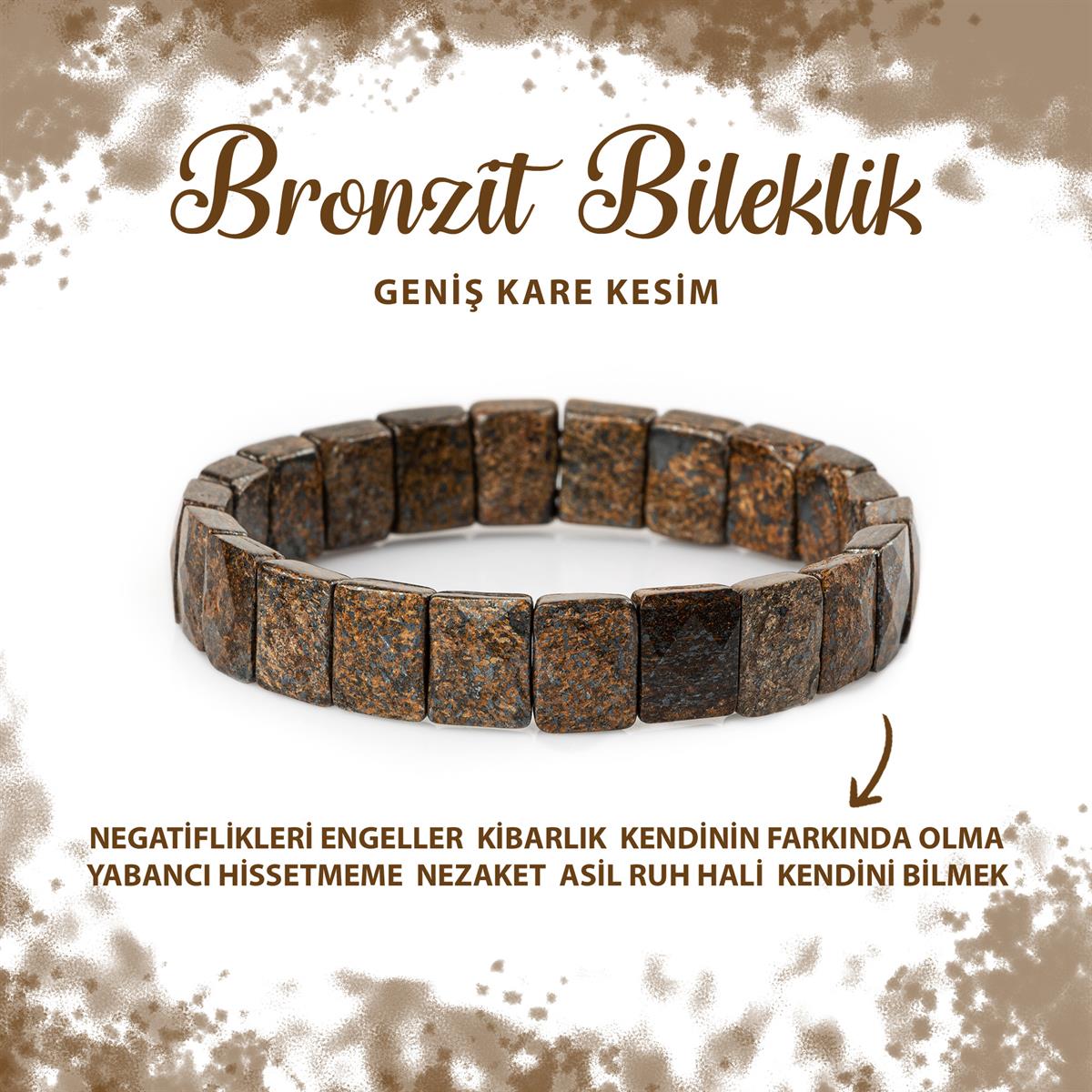 SERTİFİKALI Bronzit Doğal Taş Kare Kesim Geniş Kesim Bileklik