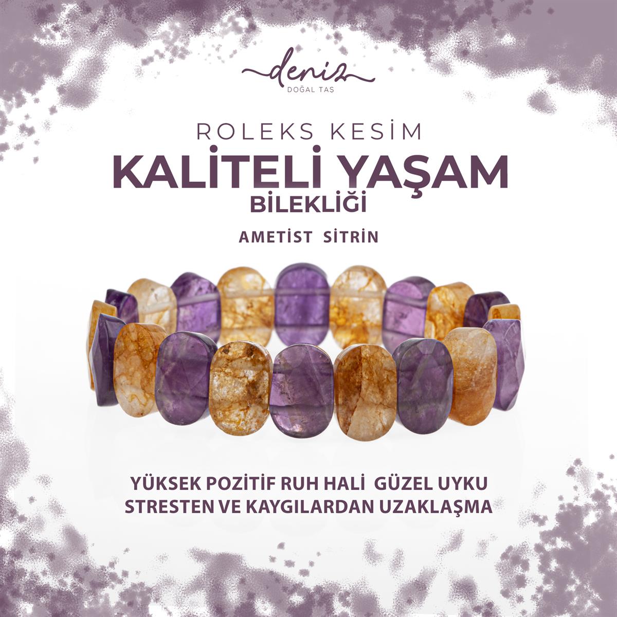 SERTİFİKALI Kaliteli Yaşam Doğal Taş Geniş Kesim Bileklik