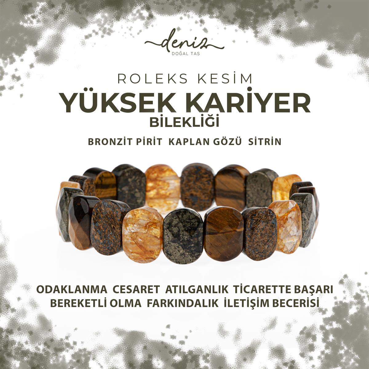 SERTİFİKALI Yüksek Kariyer Doğal Taş Geniş Kesim Bileklik