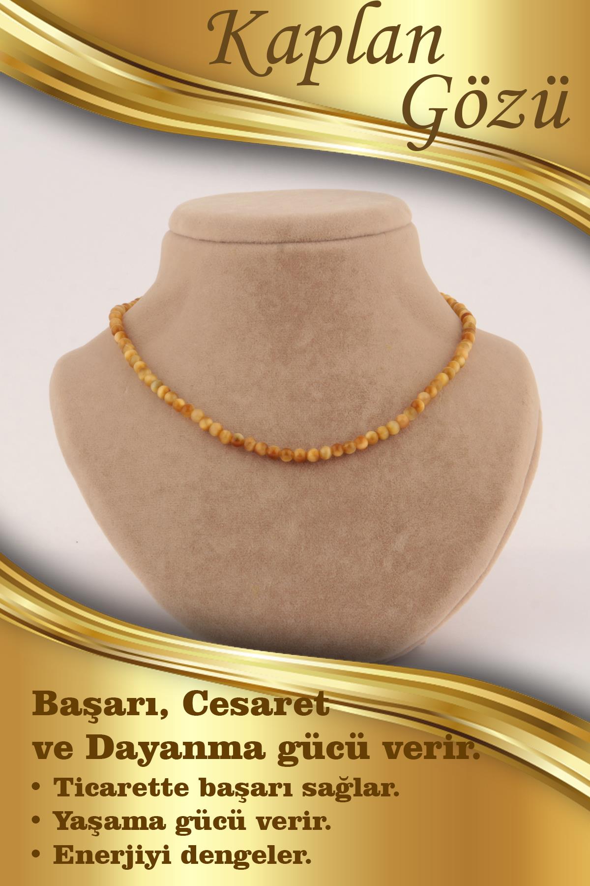 SERTİFİKALI Kaplan Gözü  Orjinal ( Taşlar) Doğaltaş Kolye 4 mm, M414