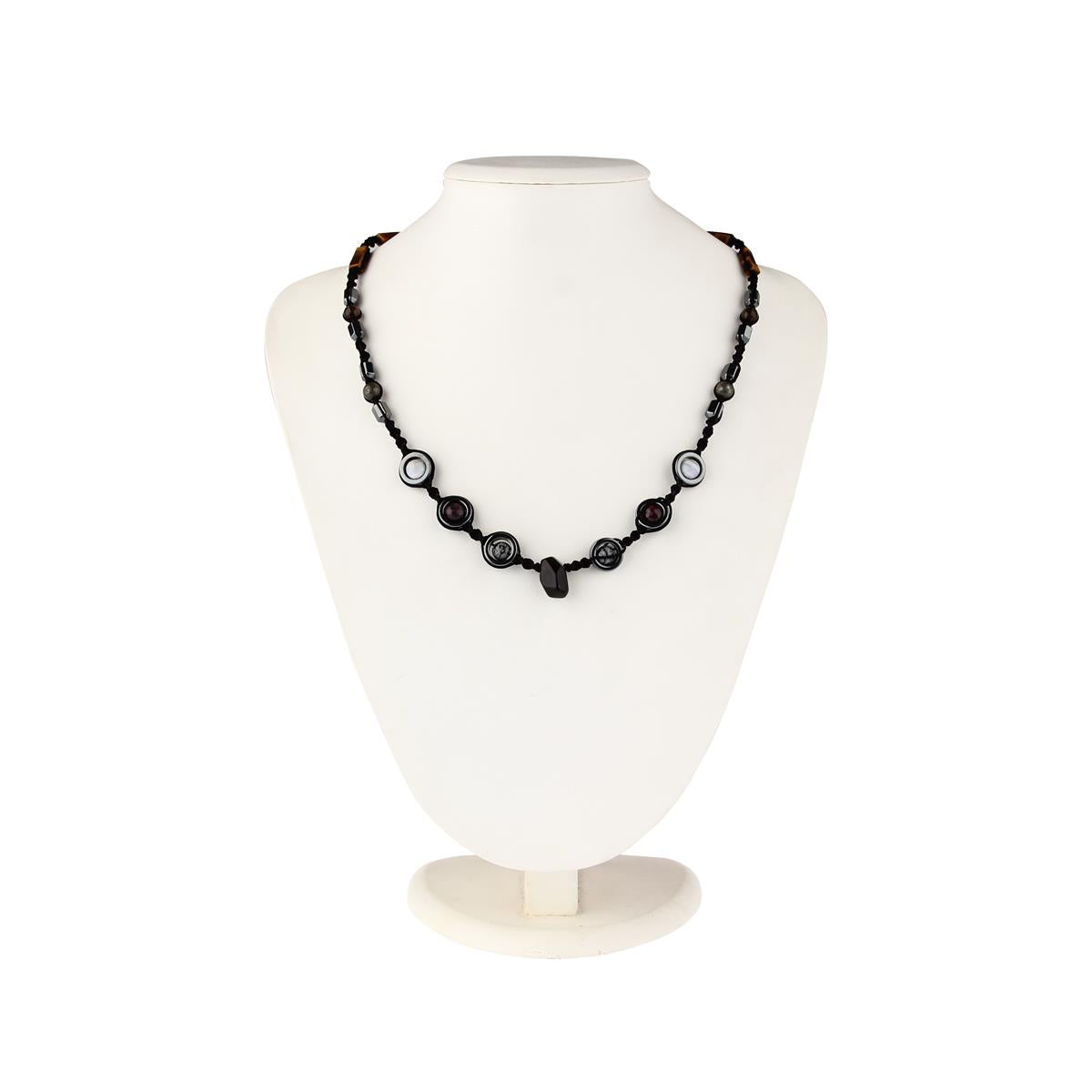 SERTİFİKALI Obsidyen, Hematit, Havlit, Prit, Dumanlı Kuvars, Kaplan Gözü Doğaltaş Kolye M447