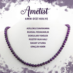 SERTİFİKALI Ametist 6 mm Dizi Doğal Taş Kolye