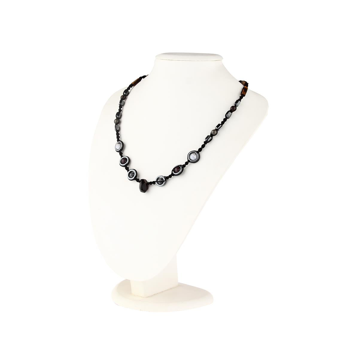 SERTİFİKALI Obsidyen, Hematit, Havlit, Prit, Dumanlı Kuvars, Kaplan Gözü Doğaltaş Kolye M447