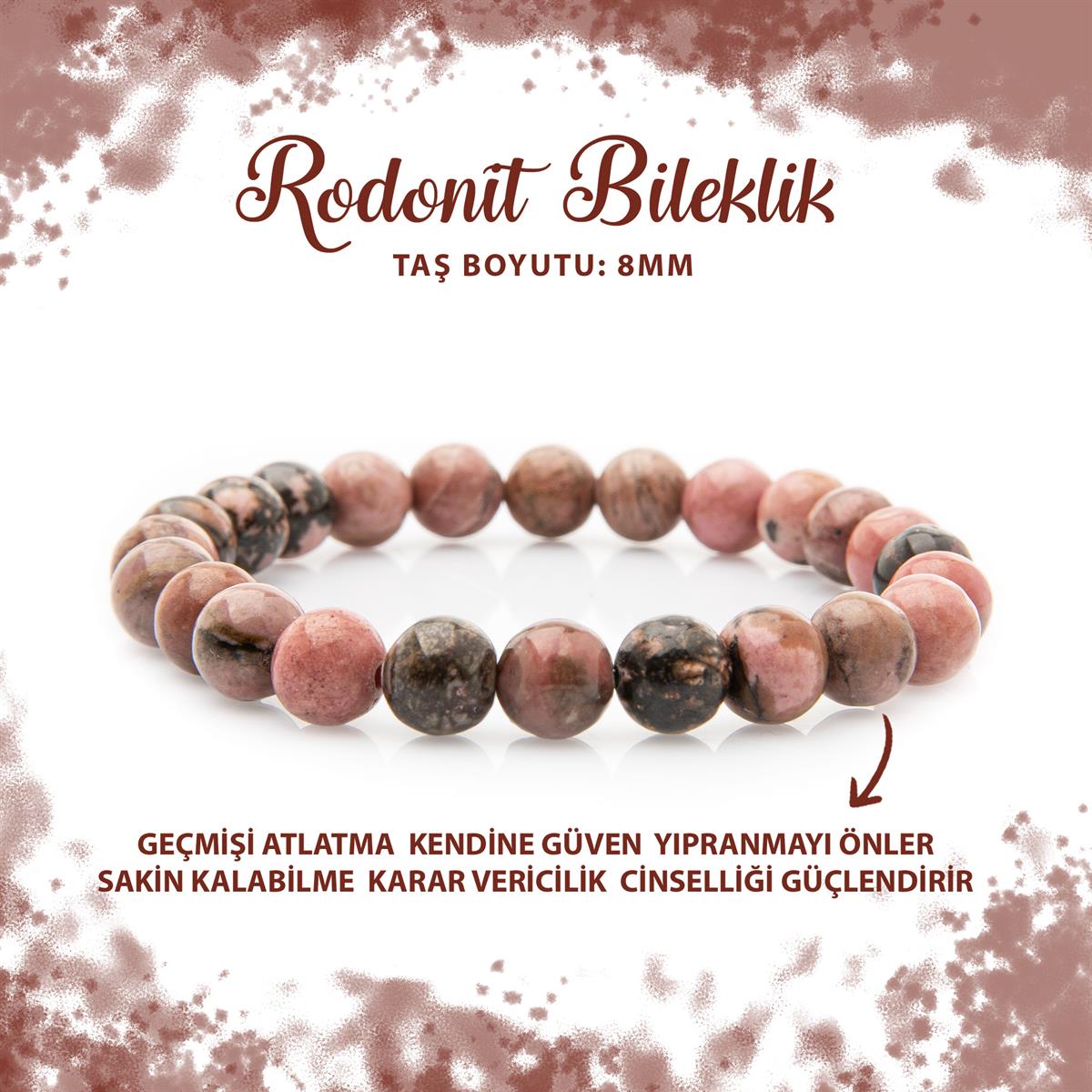 SERTİFİKALI Rodonit 8mm Doğal Taş Bileklik