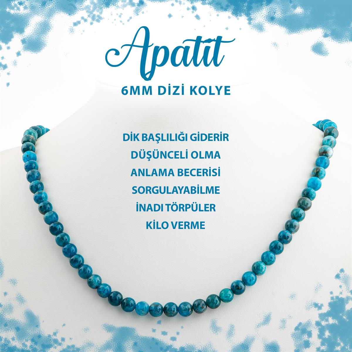 SERTİFİKALI Mavi Apatit 6 mm Dizi Doğal Taş Kolye