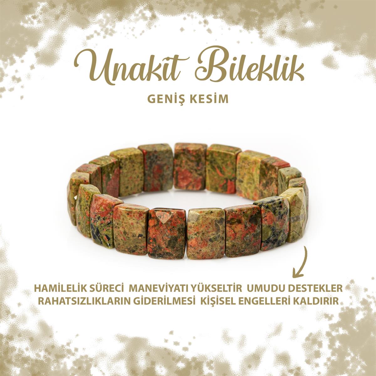 SERTİFİKALI Unakit Doğal Taş Kare Kesim Geniş Kesim Bileklik