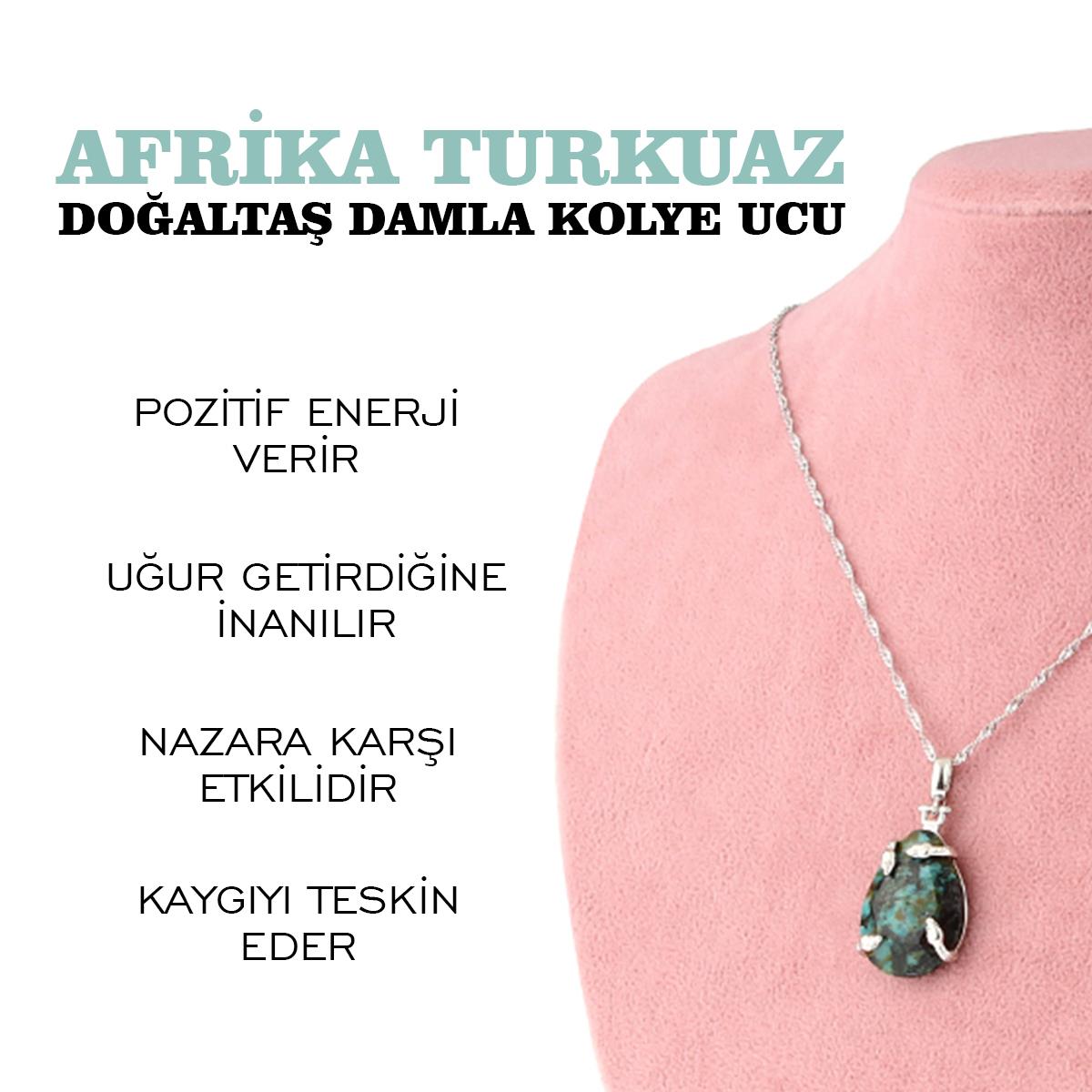 SERTİFİKALI Afrika Turkuaz  Orjinal ( Taşlar) Doğaltaş Damla Kolye Ucu, Gümüş zincirle beraber M445