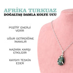 SERTİFİKALI Afrika Turkuaz  Orjinal ( Taşlar) Doğaltaş Damla Kolye Ucu, Gümüş zincirle beraber M445