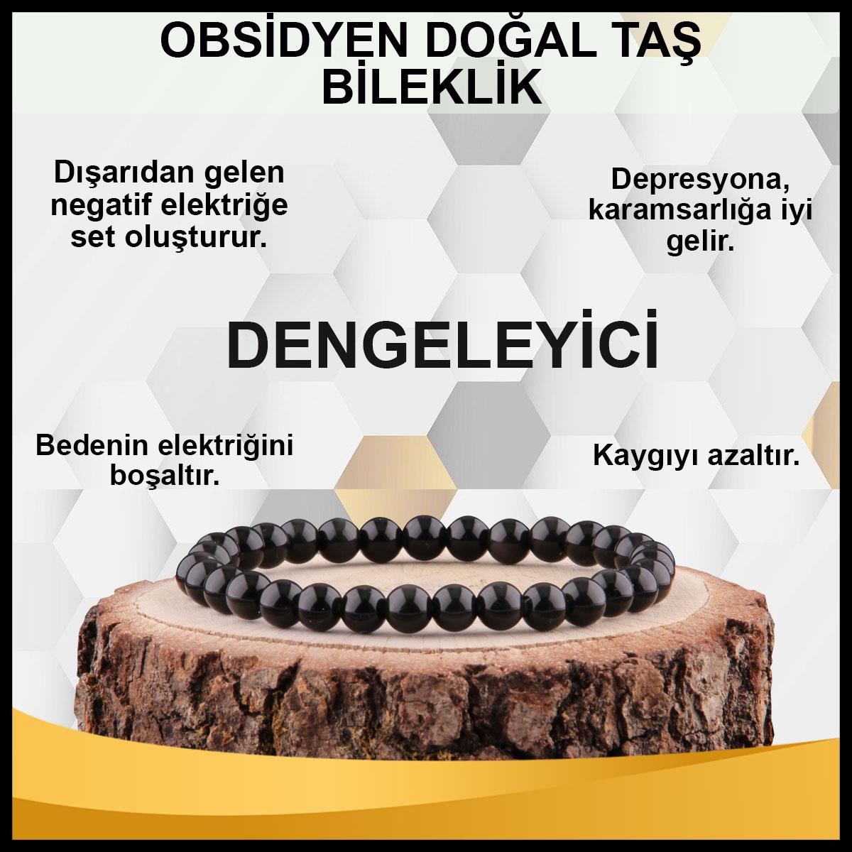 SERTİFİKALI Obsidyen  Orjinal ( Taşlar) Doğaltaş Bileklik 6 mm - B839