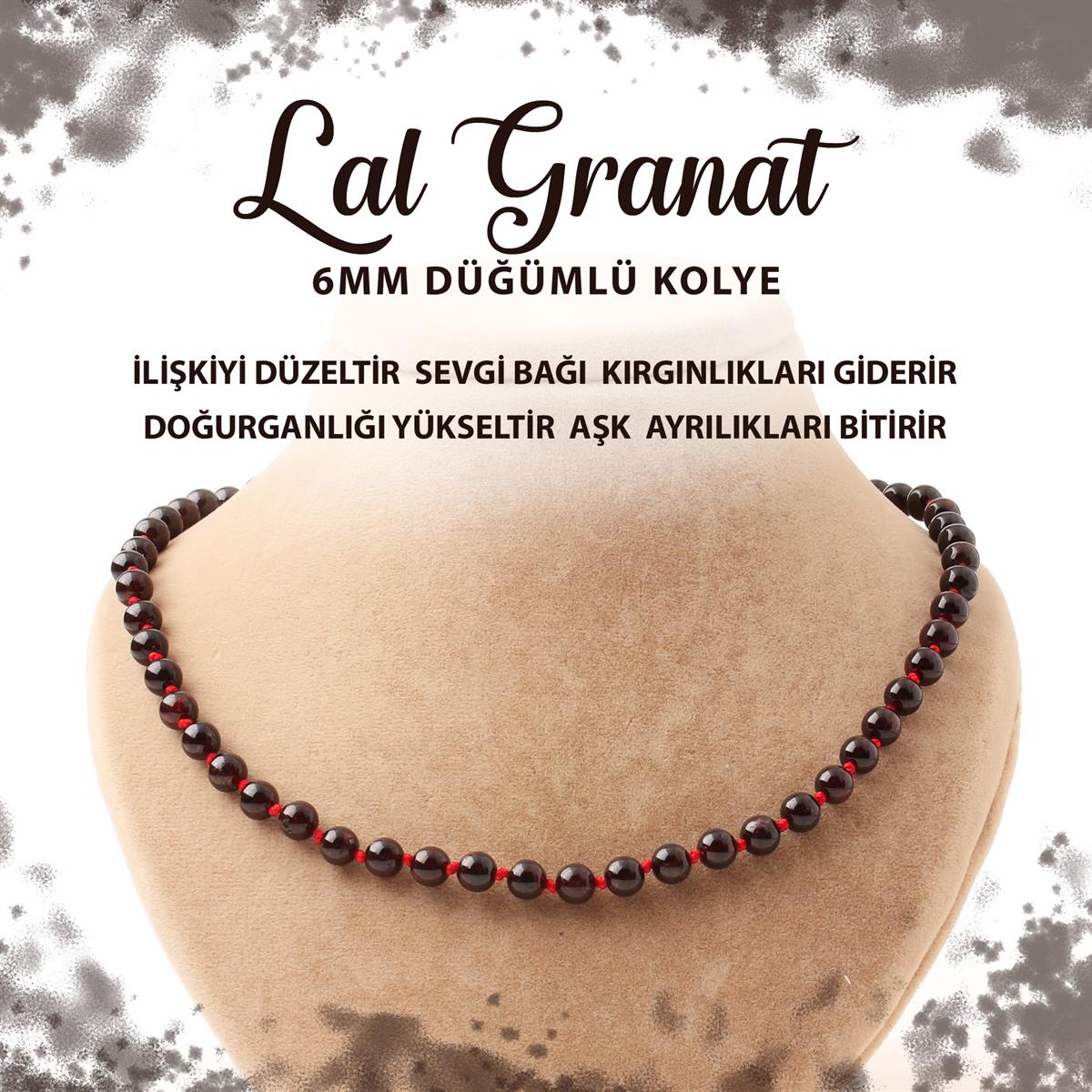 SERTİFİKALI Bordo Granat Lal 6 mm Düğümlü Doğal Taş Kolye