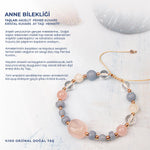 Doğal Taşlı Anne Bilekliği Anjelit, Pembe kuvars, Kristal Kuvars, Ay taşı, Anneler Günü Hediyesi