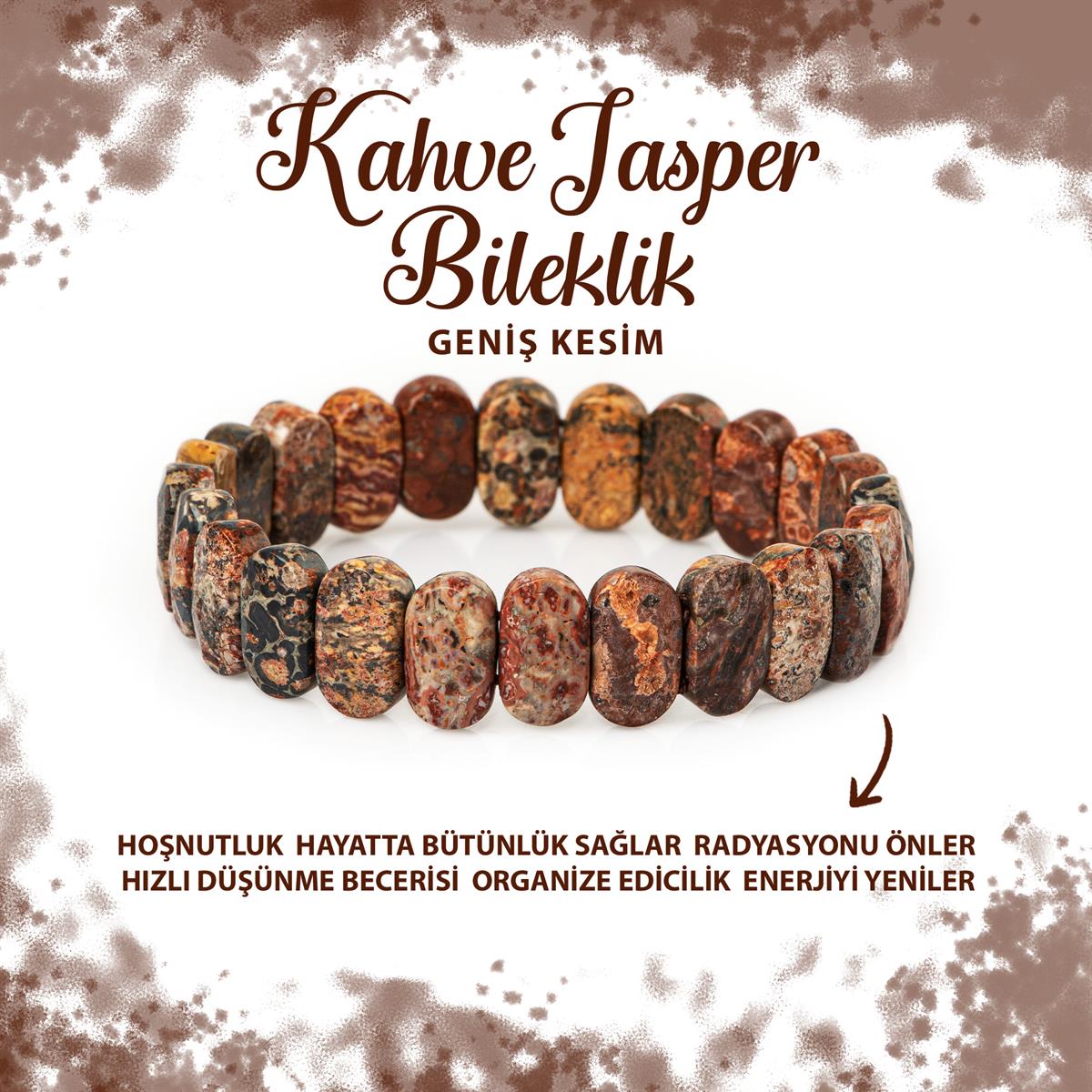 SERTİFİKALI Kahve Jasper Doğal Taş Geniş Kesim Bileklik