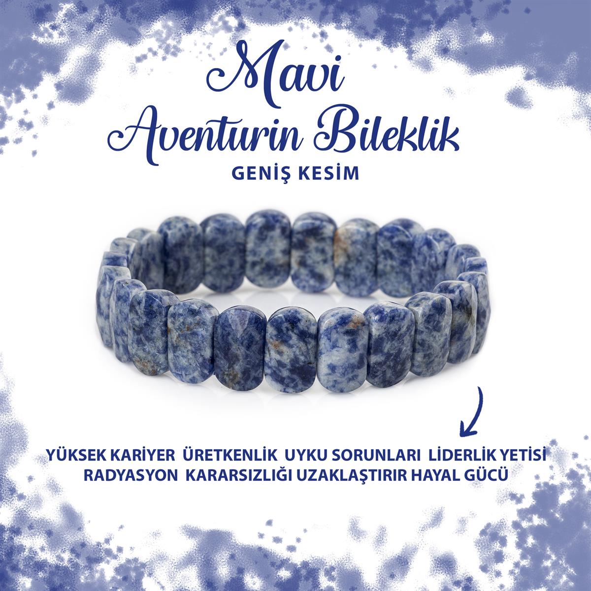 SERTİFİKALI Mavi Aventurin Doğal Taş Geniş Kesim Bileklik