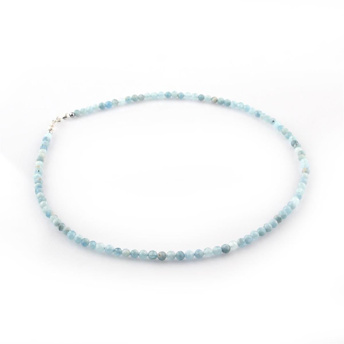 SERTİFİKALI Mavi Tonlu Akumarin  Orjinal ( Taşlar) Doğaltaş Kolye 55cm - 6mm