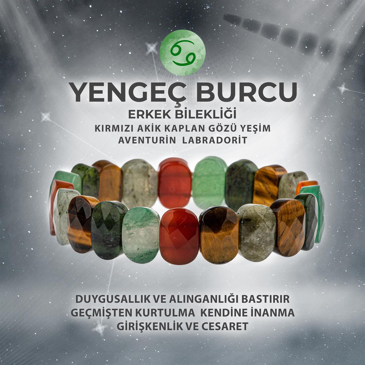 SERTİFİKALI Yengeç Burcu Doğal Taş Geniş Kesim Erkek Bileklik