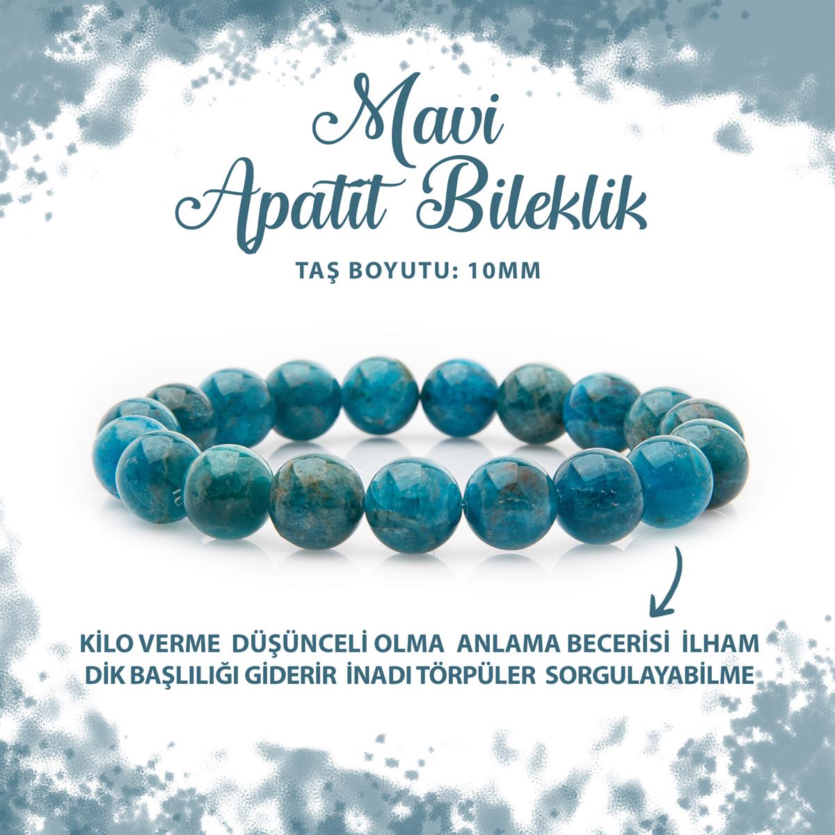 SERTİFİKALI Mavi Apatit 10mm Doğal Taş Bileklik
