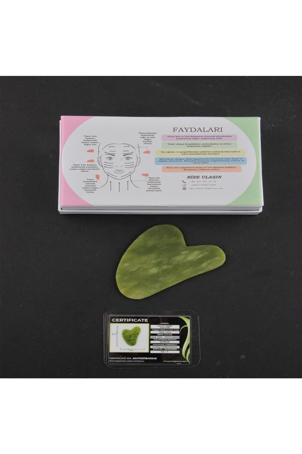 SERTİFİKALI Yeşim Kalpli Gua Sha Yüz Masaj Aleti