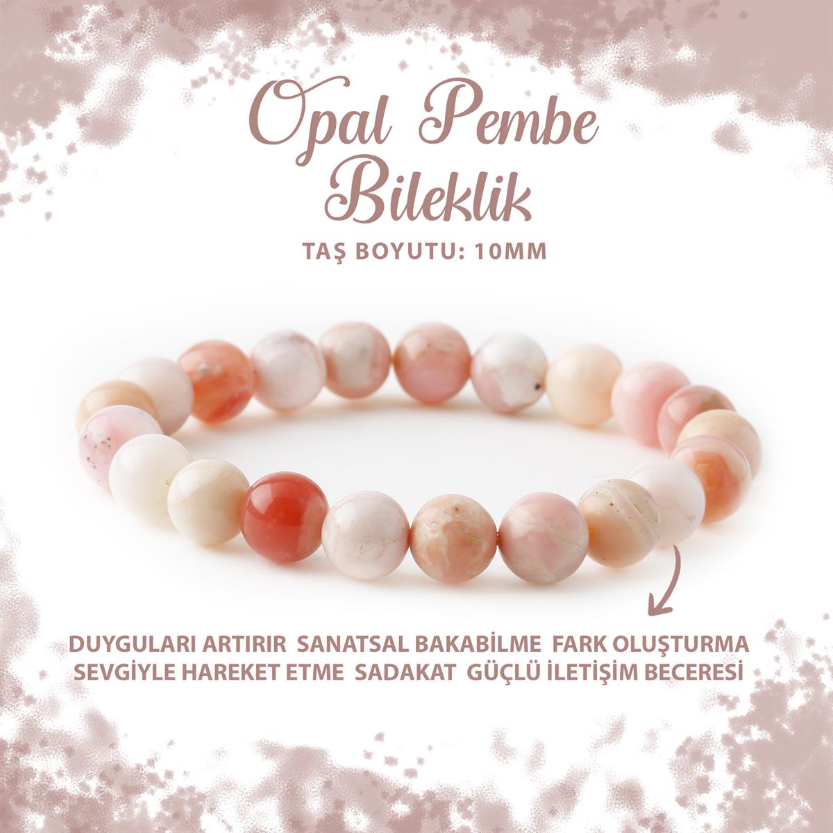 SERTİFİKALI Opal Pembe 10mm Doğal Taş Bileklik