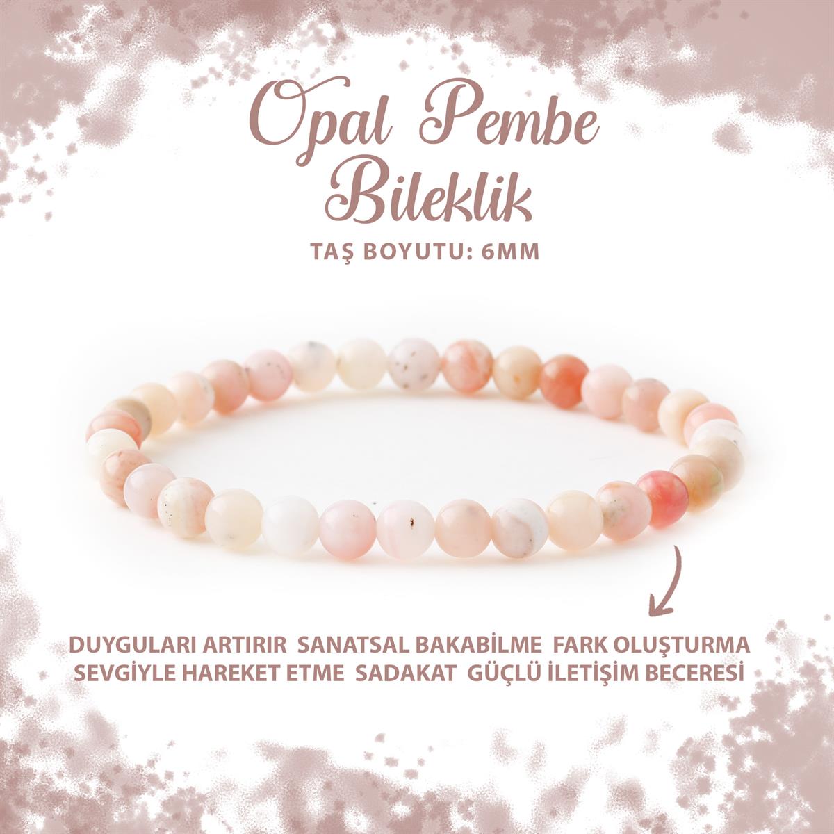 SERTİFİKALI Opal Pembe 6mm Doğal Taş Bileklik