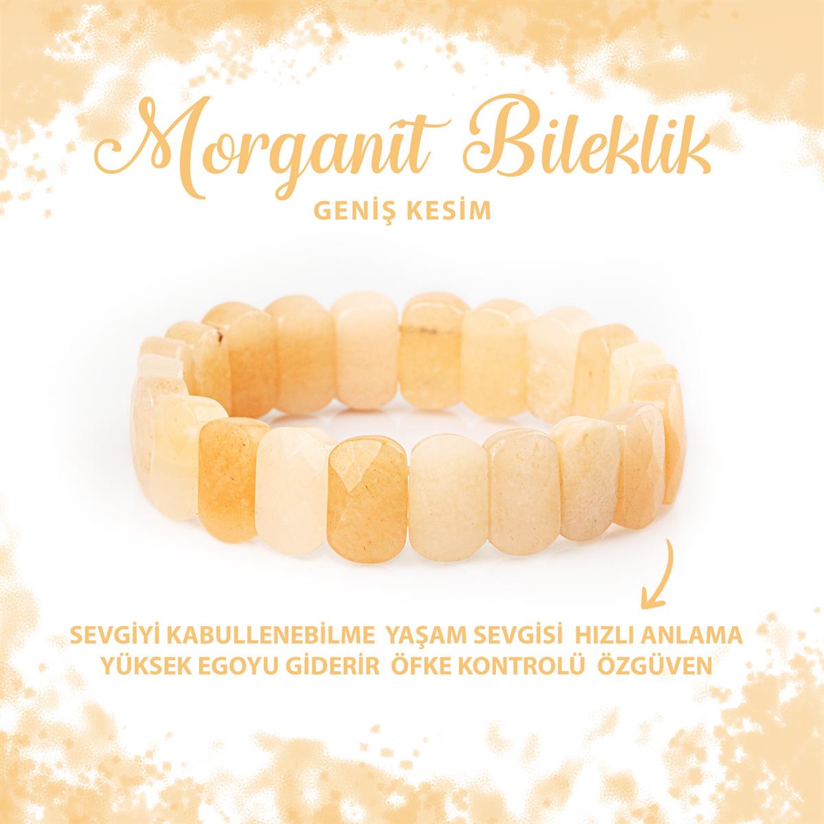 SERTİFİKALI Morganit Doğal Taş Geniş Kesim Bileklik
