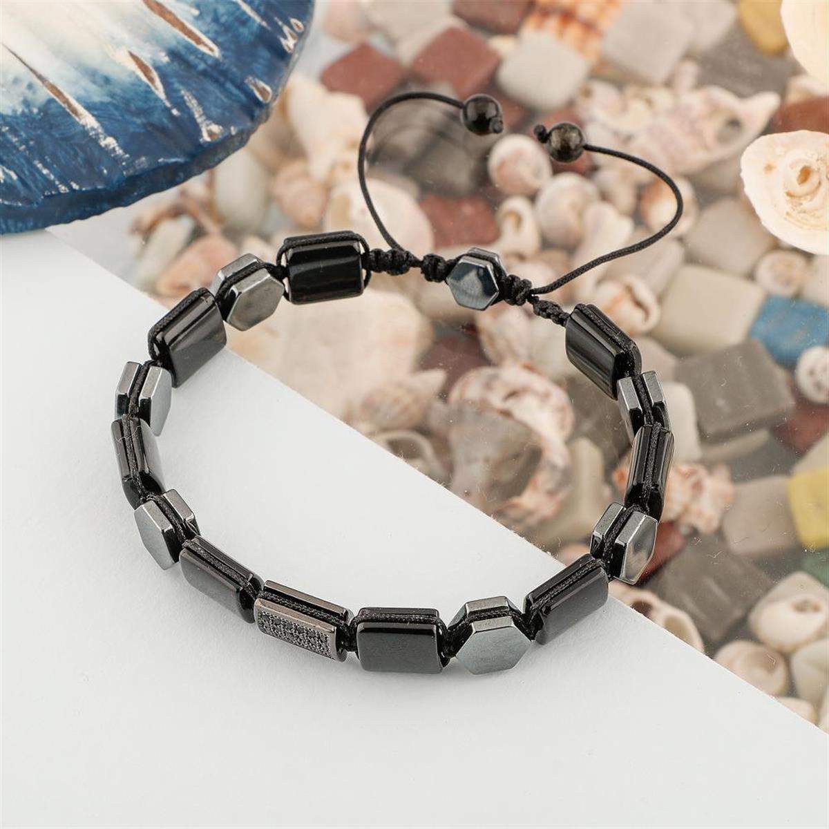 SERTİFİKALI Adaptasyon Doğal Taş Bileklik Obsidyen Hematit Zirkon Aparat B0015