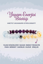 SERTİFİKALI Yaşam Enerjisi 6mm Doğal Taş Bileklik Ametist Akuamarin Sitrin Hematit B001