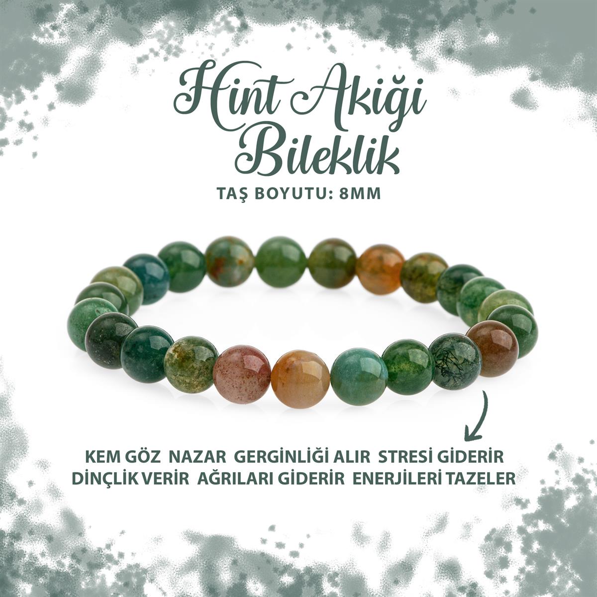 SERTİFİKALI Hint Akiği 8mm Doğal Taş Bileklik