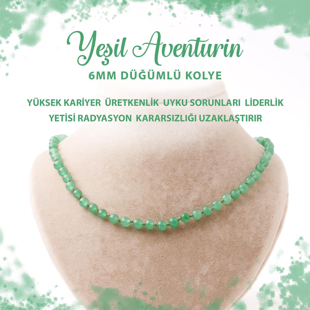 SERTİFİKALI Yeşil Aventurin 6 mm Düğümlü Doğal Taş Kolye