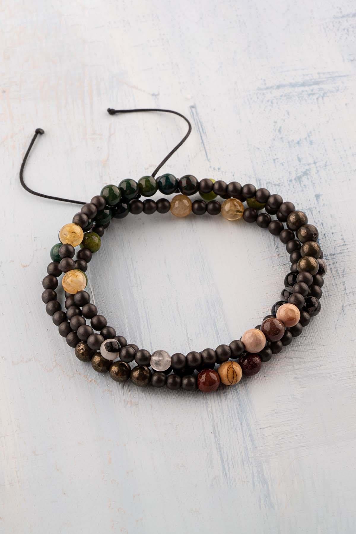 Sertifikalı Koç Burcu Doğal Taş Kolye (Yeşim-Rutilli Kuvars-Jasper-Pirit-Kan Taşı-Sitrin-Akik)