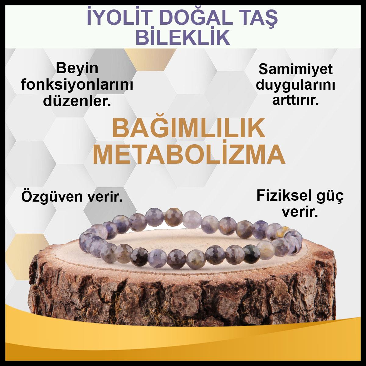 SERTİFİKALI İyolit  Orjinal ( Taşlar) Doğaltaş Bileklik 6 mm - B824