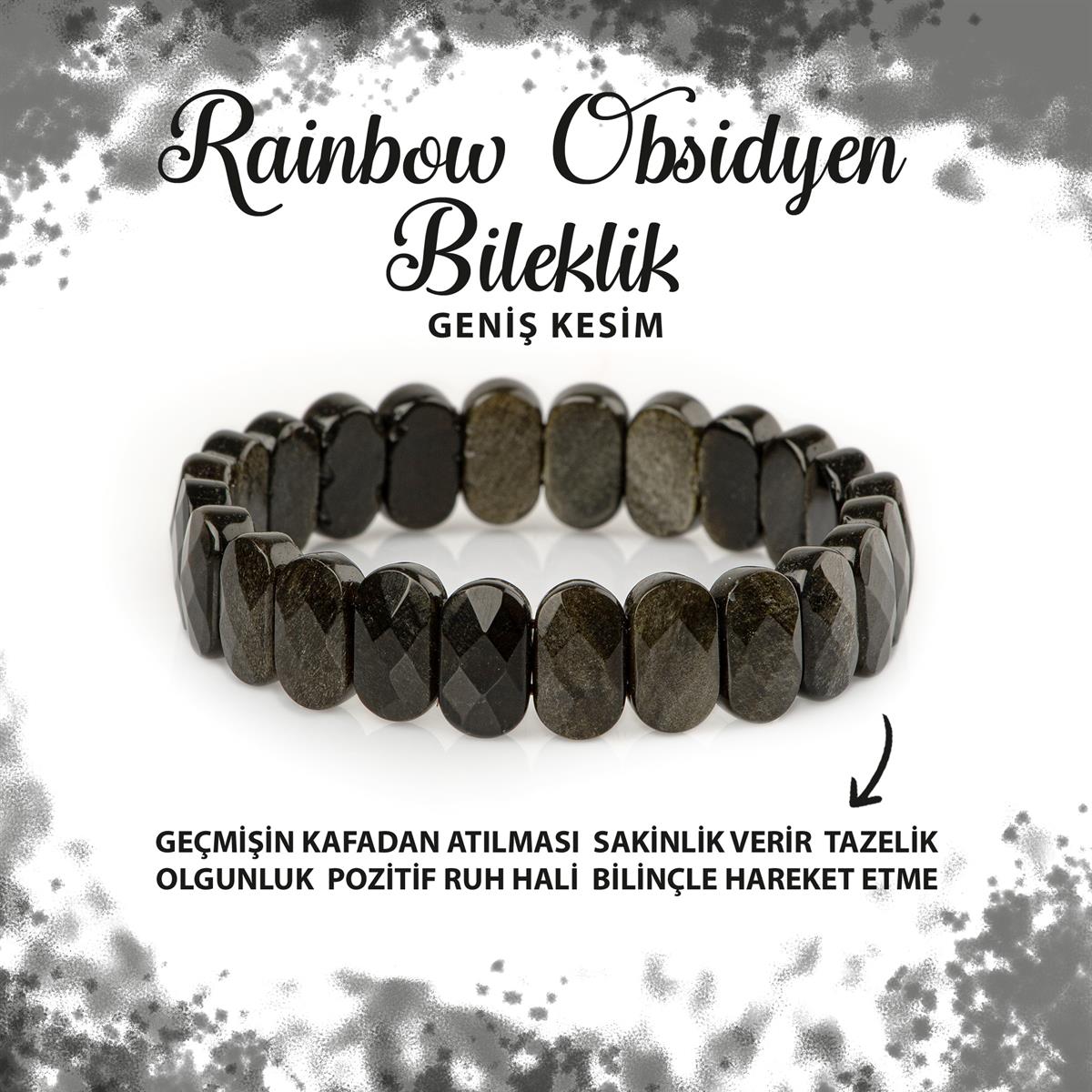 SERTİFİKALI Rainbow Obsidyen Doğal Taş Geniş Kesim Bileklik