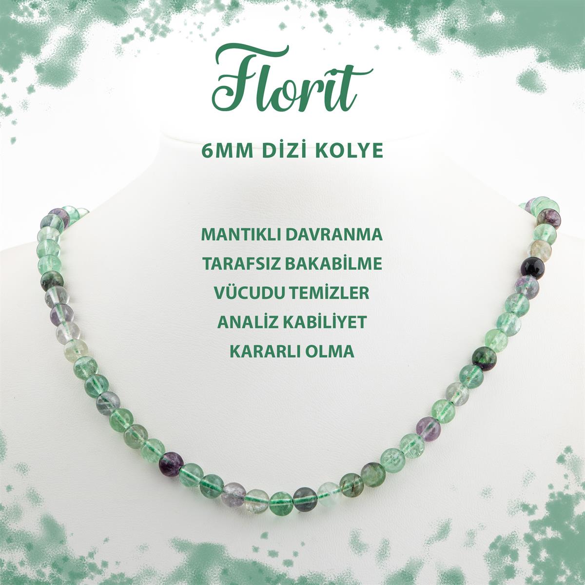 SERTİFİKALI Yeşil Florit 6 mm Dizi Doğal Taş Kolye