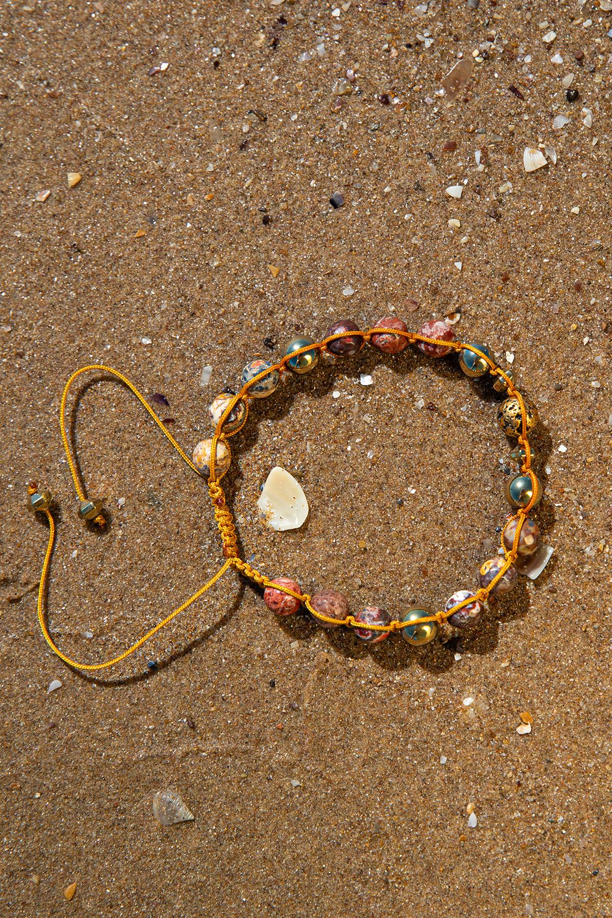 Sertifikalı Doğal Taşlı Üretkenlik Bilekliği, Jasper, Lav Taşı, Hematit