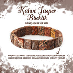 SERTİFİKALI Kahve Jasper Doğal Taş Kare Kesim Geniş Kesim Bileklik