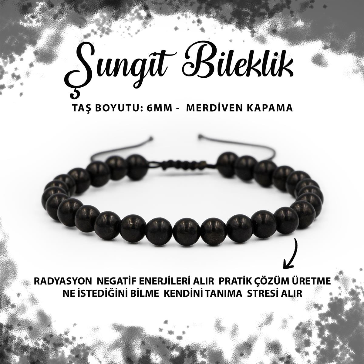 SERTİFİKALI Şungit 6mm Merdiven Kapama Doğal Taş Bileklik