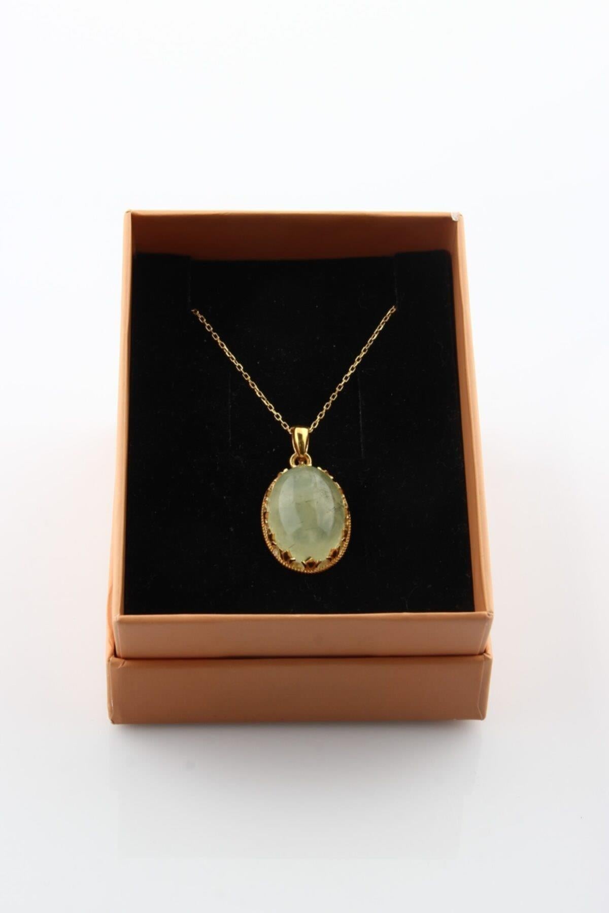 SERTİFİKALI Prehnit  Orjinal ( Taşlar) Doğaltaş Kolye Ucu Gümüş Zincirle Dahil