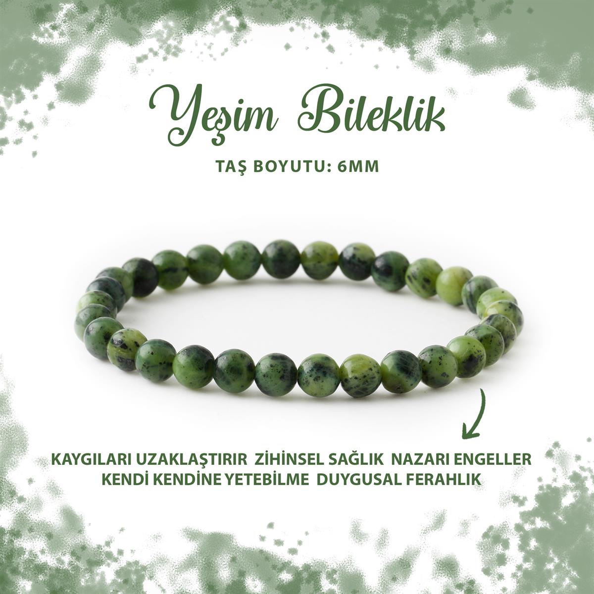 SERTİFİKALI Yeşim 6mm Doğal Taş Bileklik