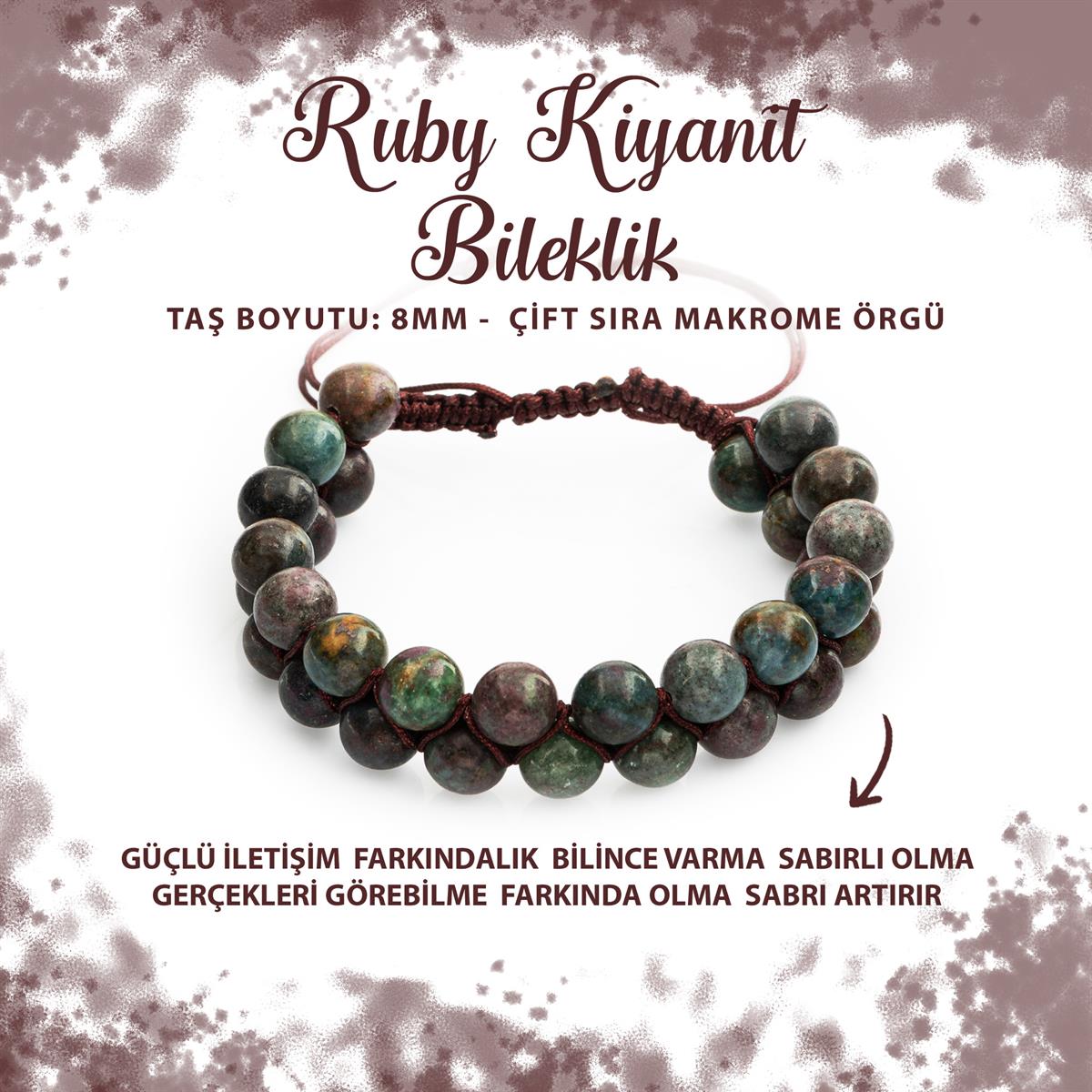 SERTİFİKALI Ruby Kiyanit 8mm Çift Sıra Makrome Doğal Taş Bileklik