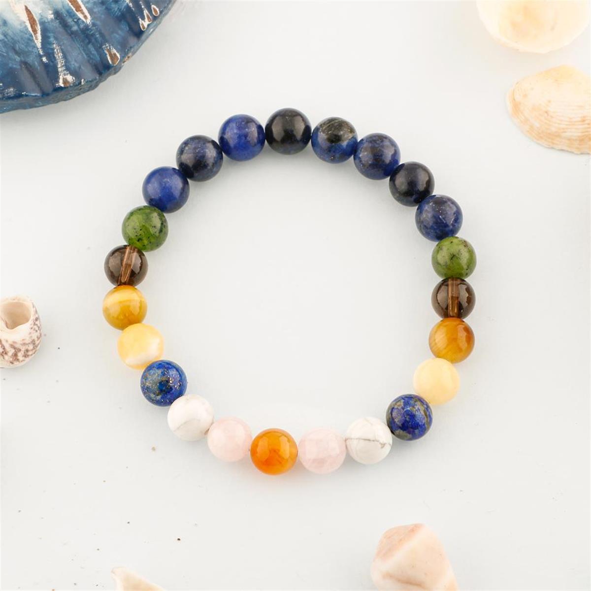 Başarı Doğal Taş Bileklik Sodalit Lapis Akik Dumanlı Kuvars K. Gözü Pembe kuvars Kalsit Yeşim 8mm