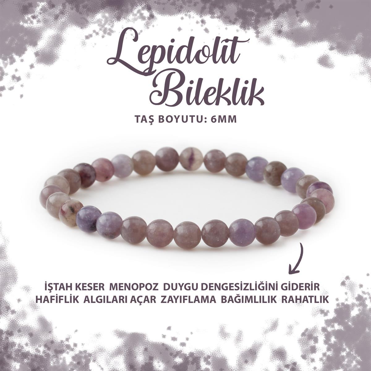 SERTİFİKALI Lepidolit 6mm Doğal Taş Bileklik