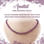 SERTİFİKALI Ametist 6 mm Düğümlü Doğal Taş Kolye