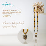 Lenger Kolye Sarı Kaplan Gözü - Coconut Gümüş Tasarım Makrome Kolye