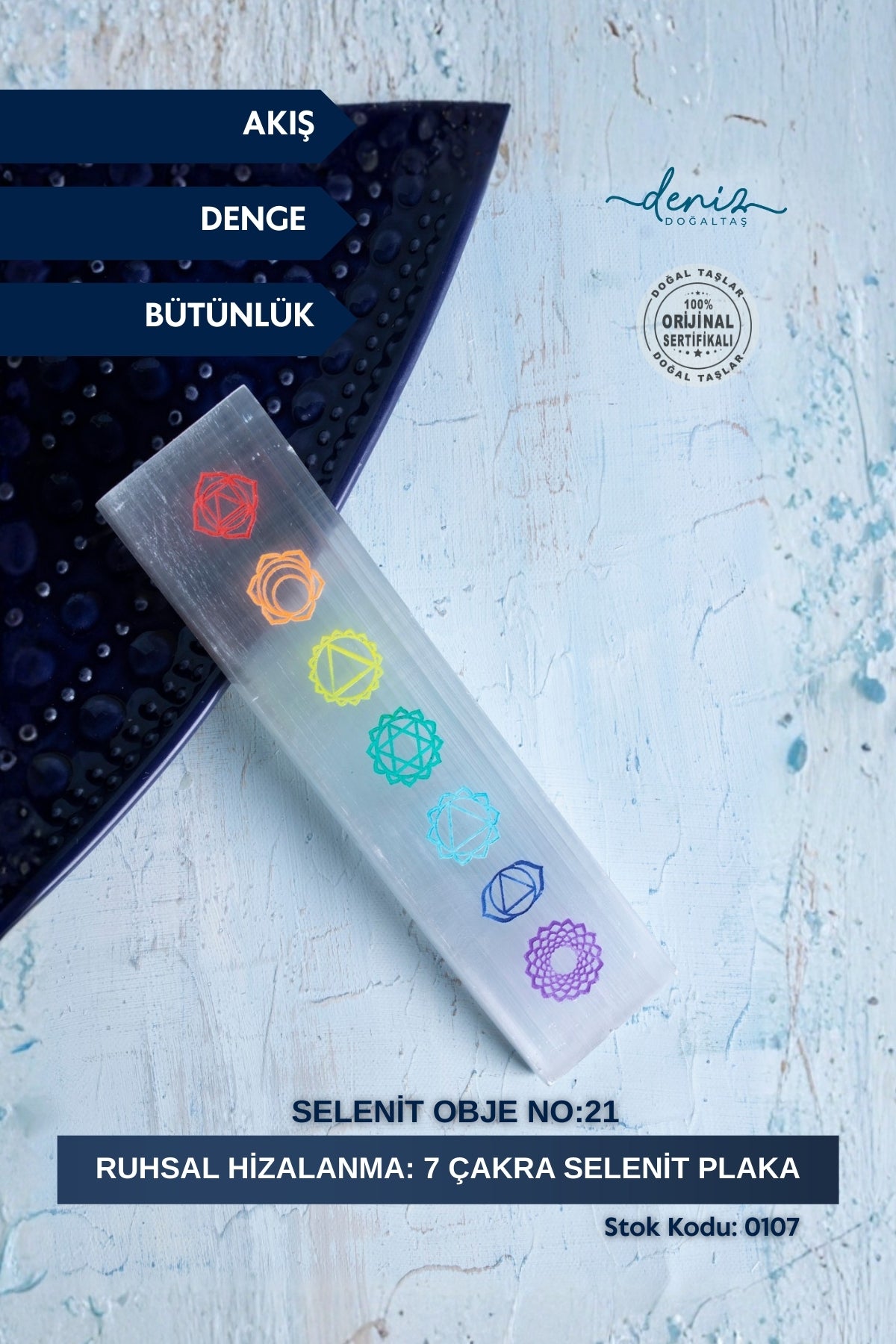 Ruhsal Hizalanma: 7 Çakra Selenit Plaka / Selenit obje no:21 S.K:0107
