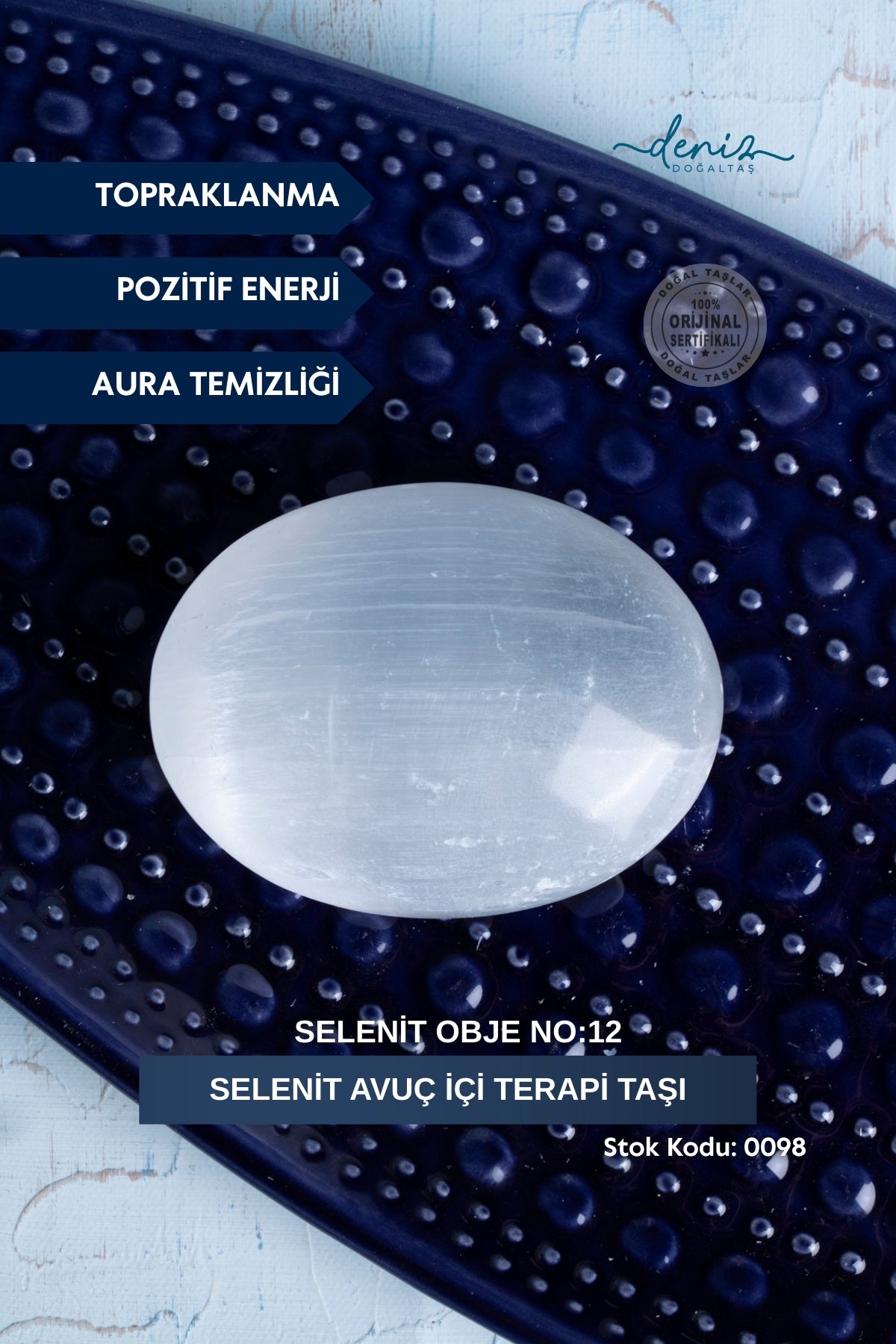 Selenit Avuç İçi Terapi Taşı / Selenit obje no:12 S.K:0098