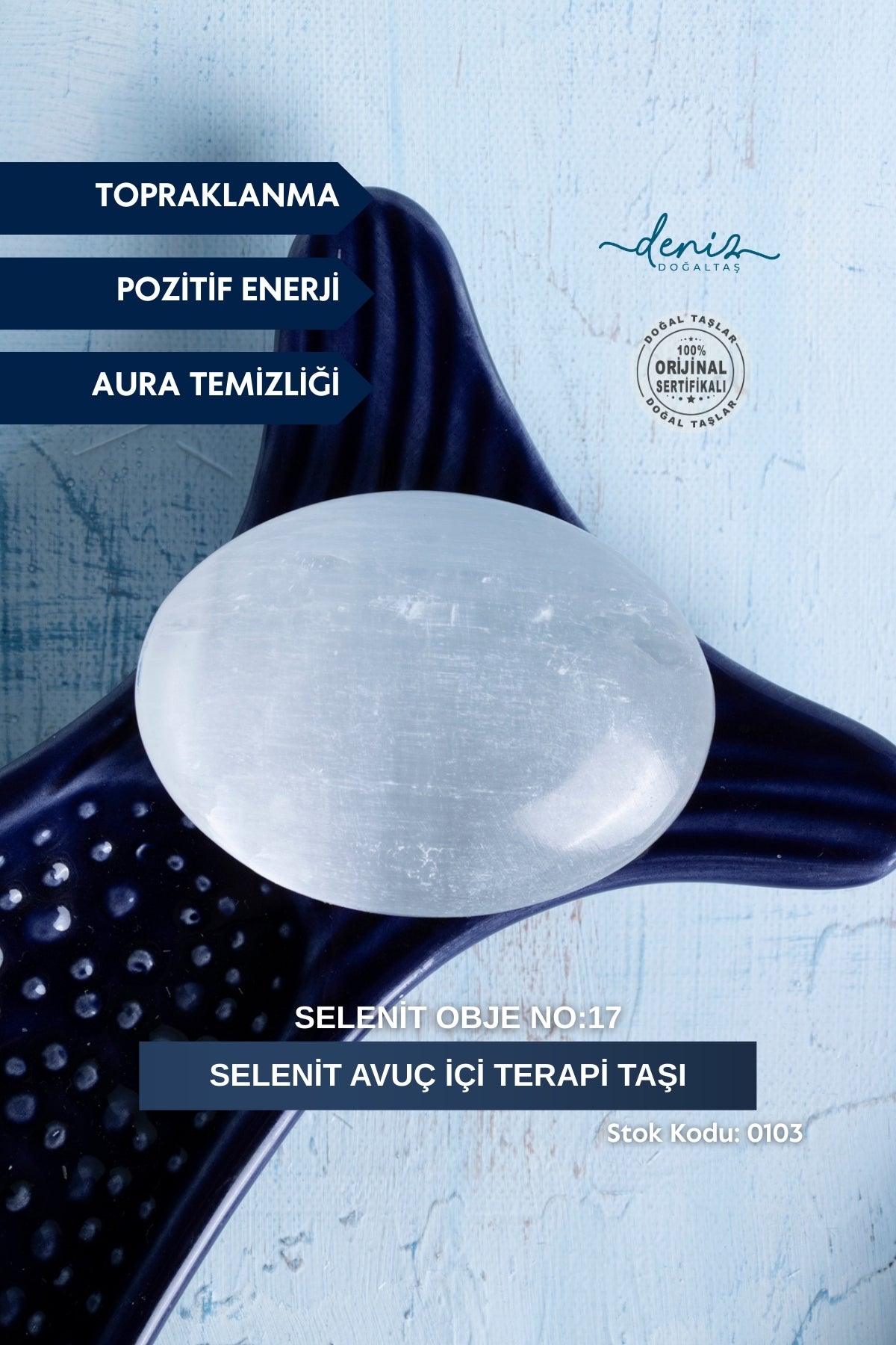 Selenit Avuç İçi Terapi Taşı / Selenit obje no:17 S.K:0103